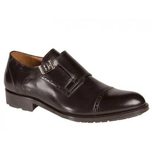 Mezlan "Lloret" Black Genuine Calfskin Cap Toe Monkstrap Shoe